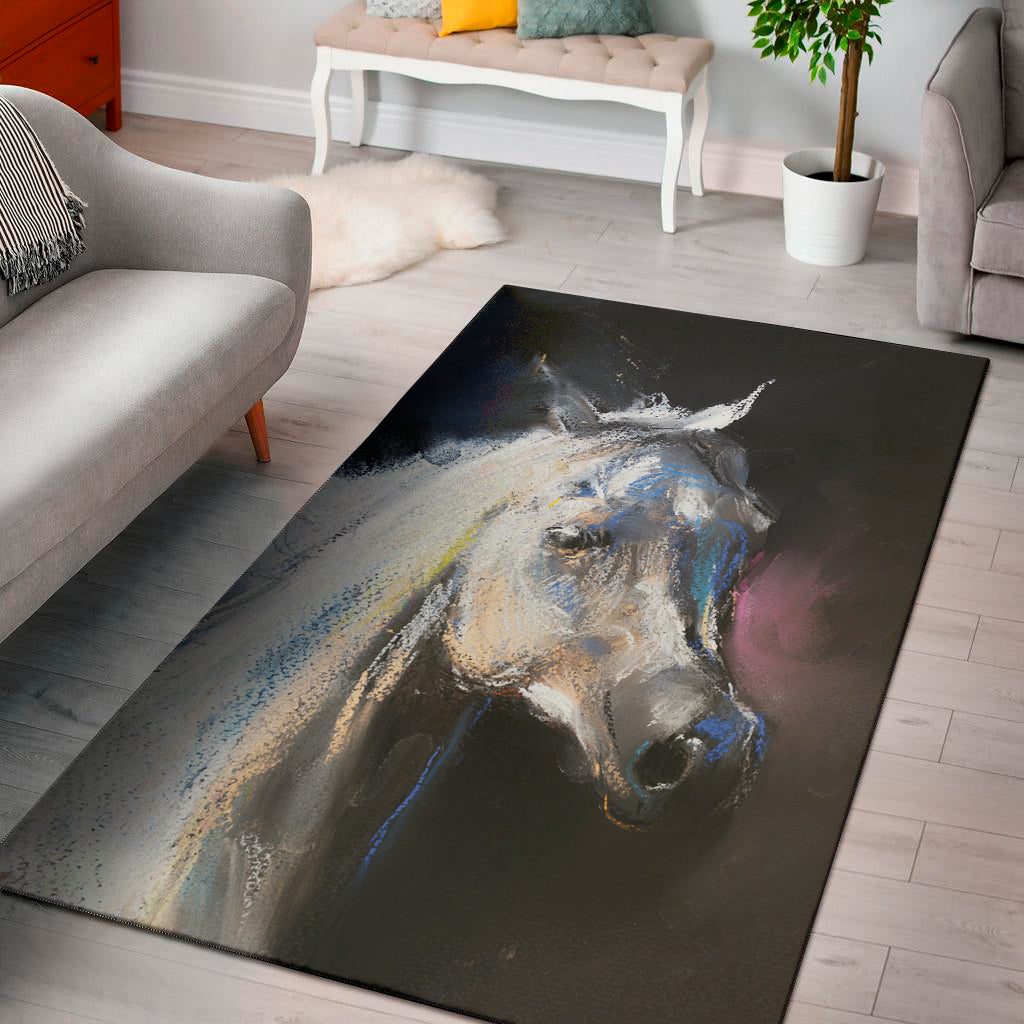 White Horse Portrait Print Area Rug