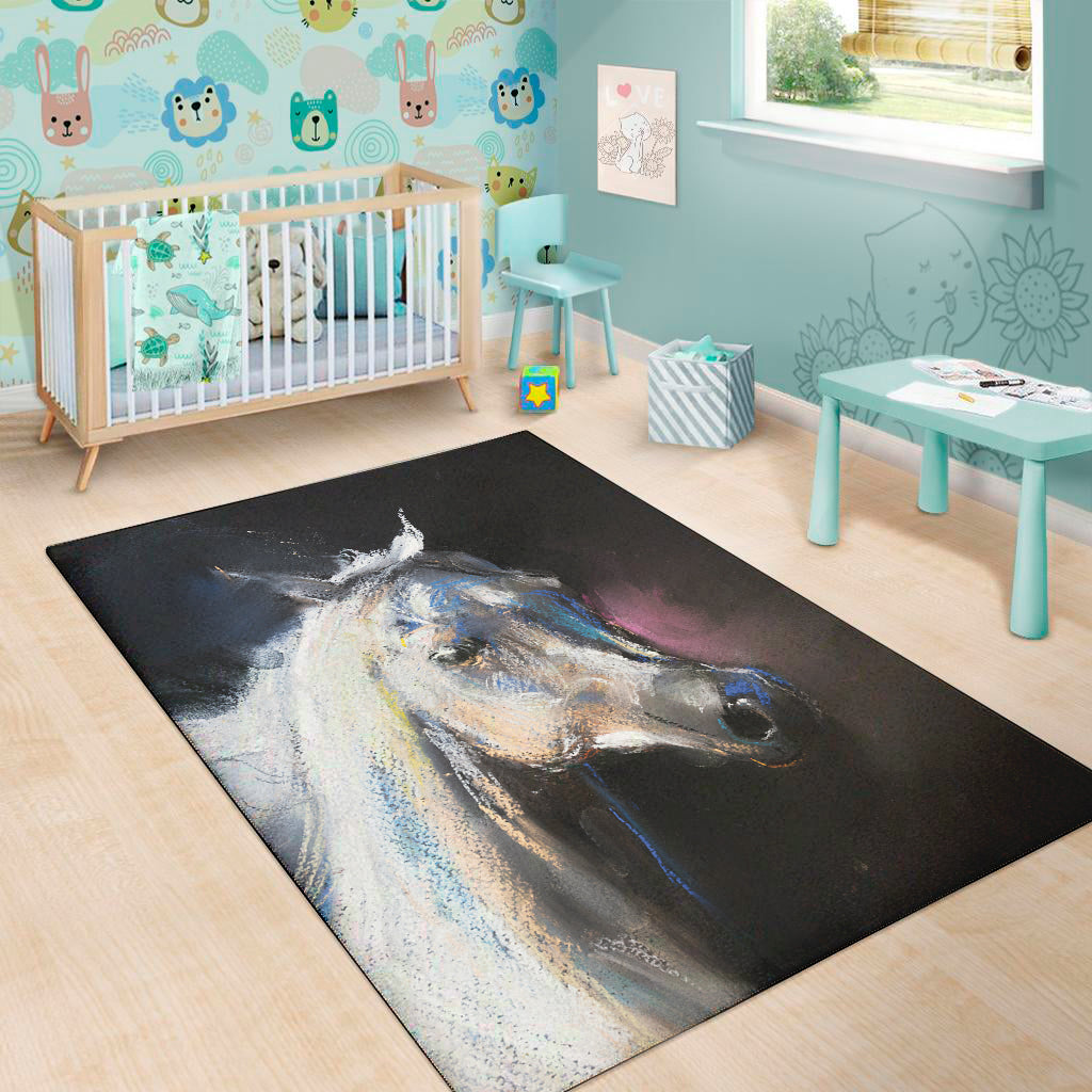 White Horse Portrait Print Area Rug