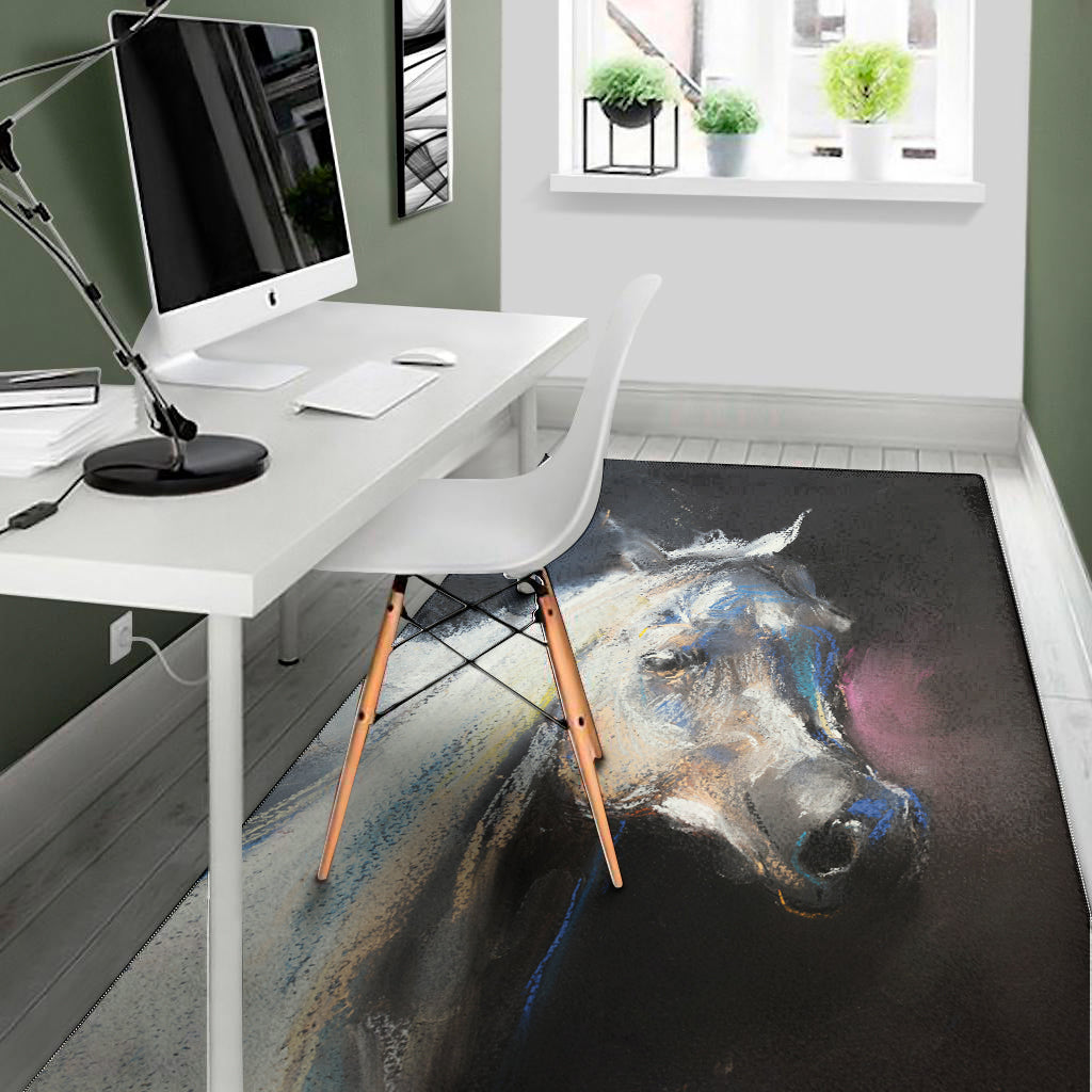 White Horse Portrait Print Area Rug