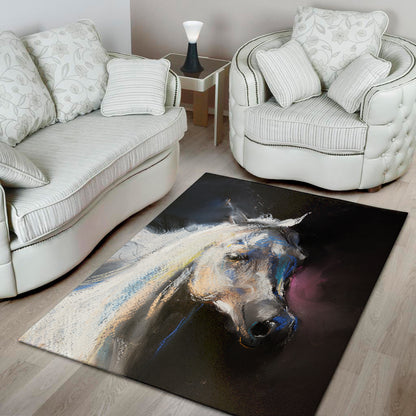 White Horse Portrait Print Area Rug