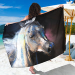 White Horse Portrait Print Beach Sarong Wrap