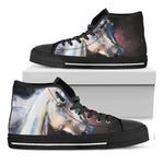 White Horse Portrait Print Black High Top Shoes