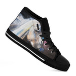 White Horse Portrait Print Black High Top Shoes