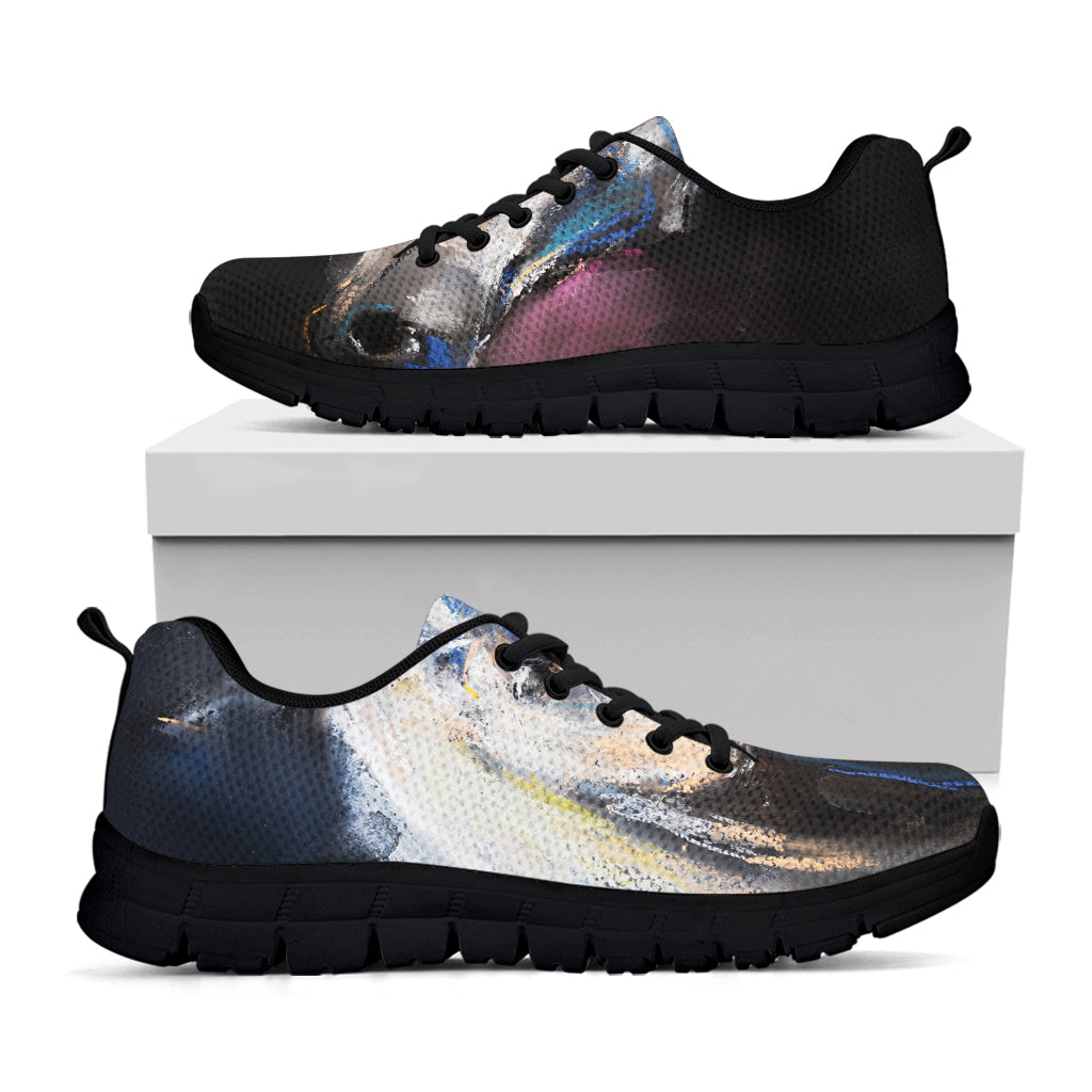 White Horse Portrait Print Black Sneakers
