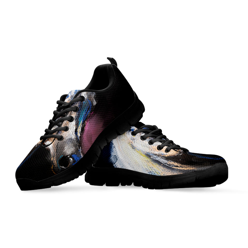 White Horse Portrait Print Black Sneakers