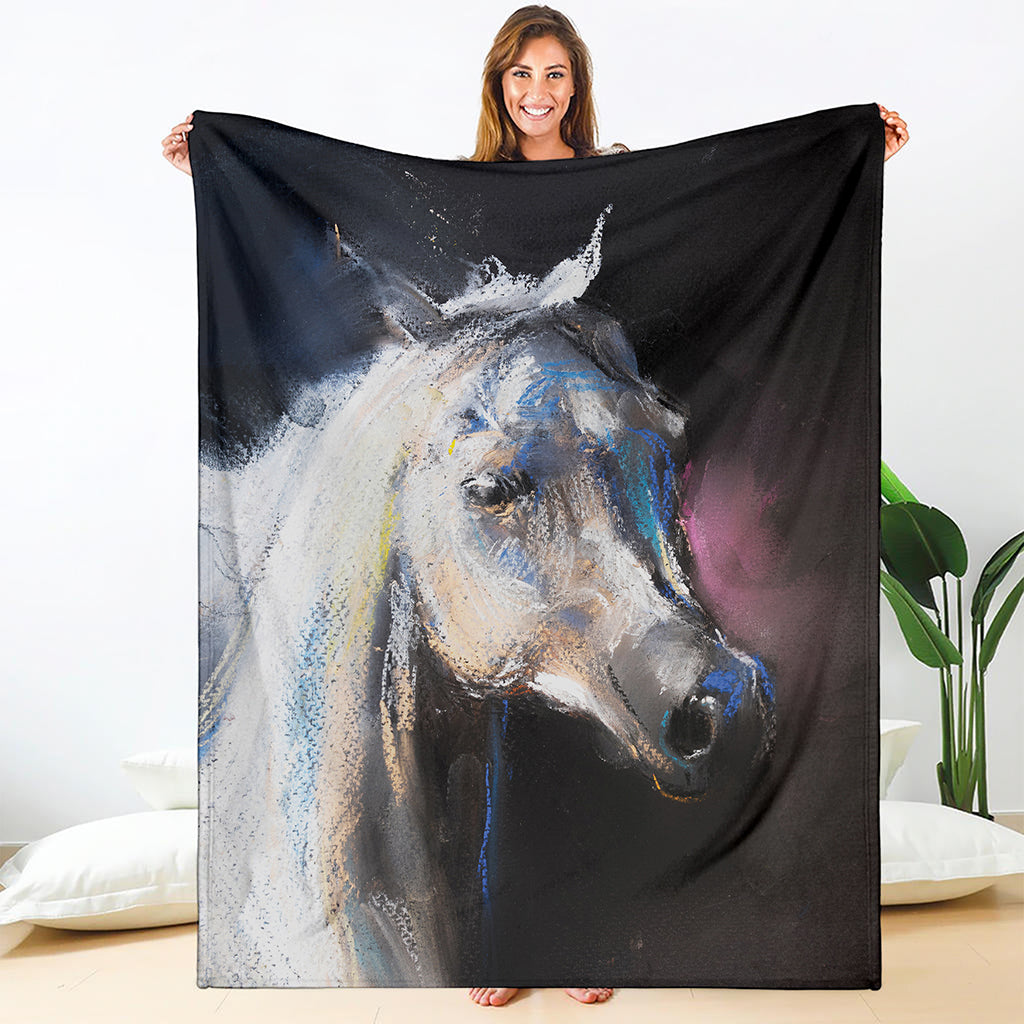 White Horse Portrait Print Blanket