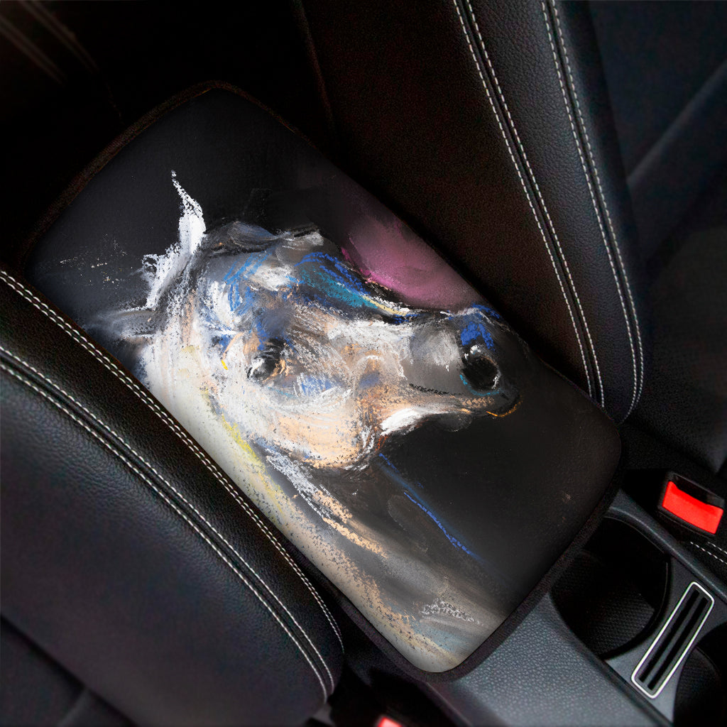 White Horse Portrait Print Car Center Console Cover