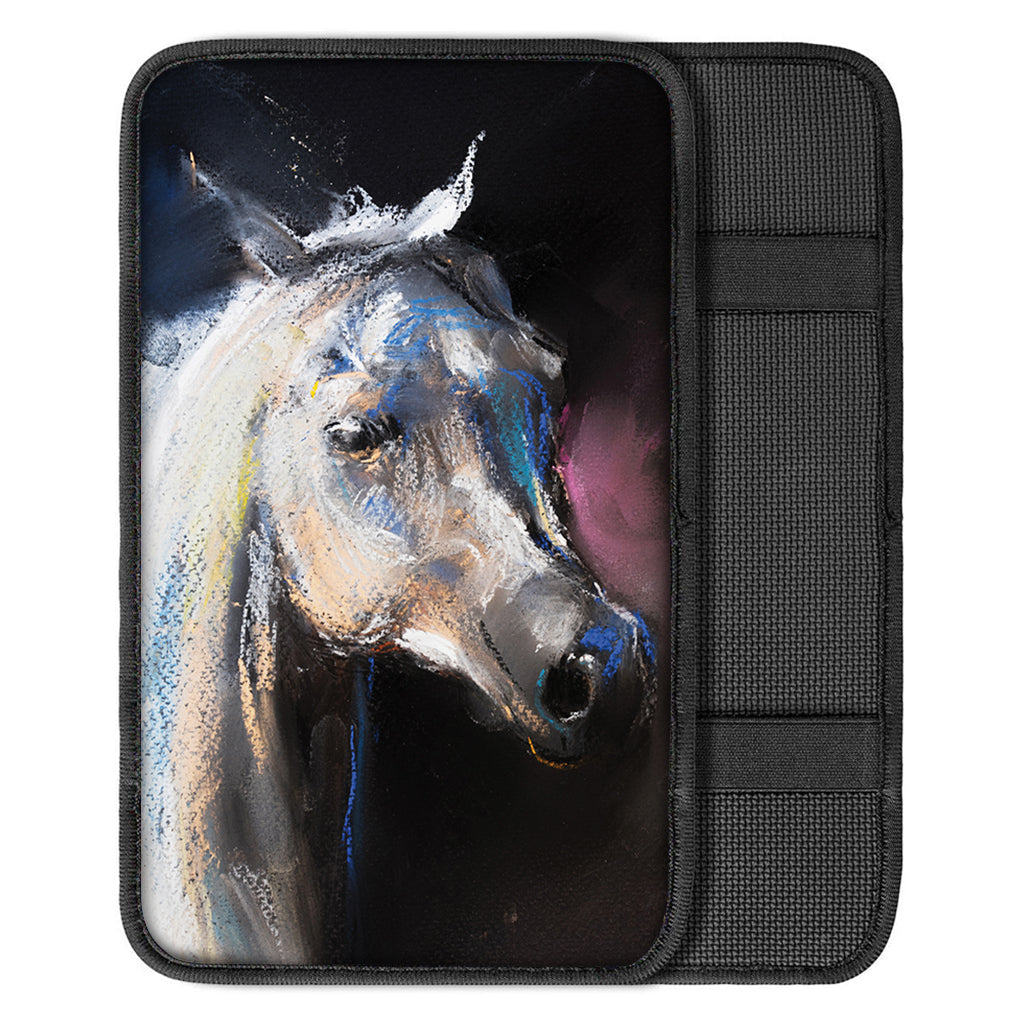 White Horse Portrait Print Car Center Console Cover