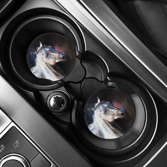 White Horse Portrait Print Car Coasters
