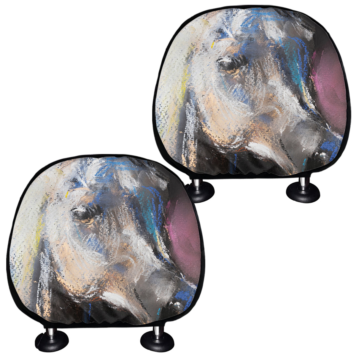 White Horse Portrait Print Car Headrest Covers