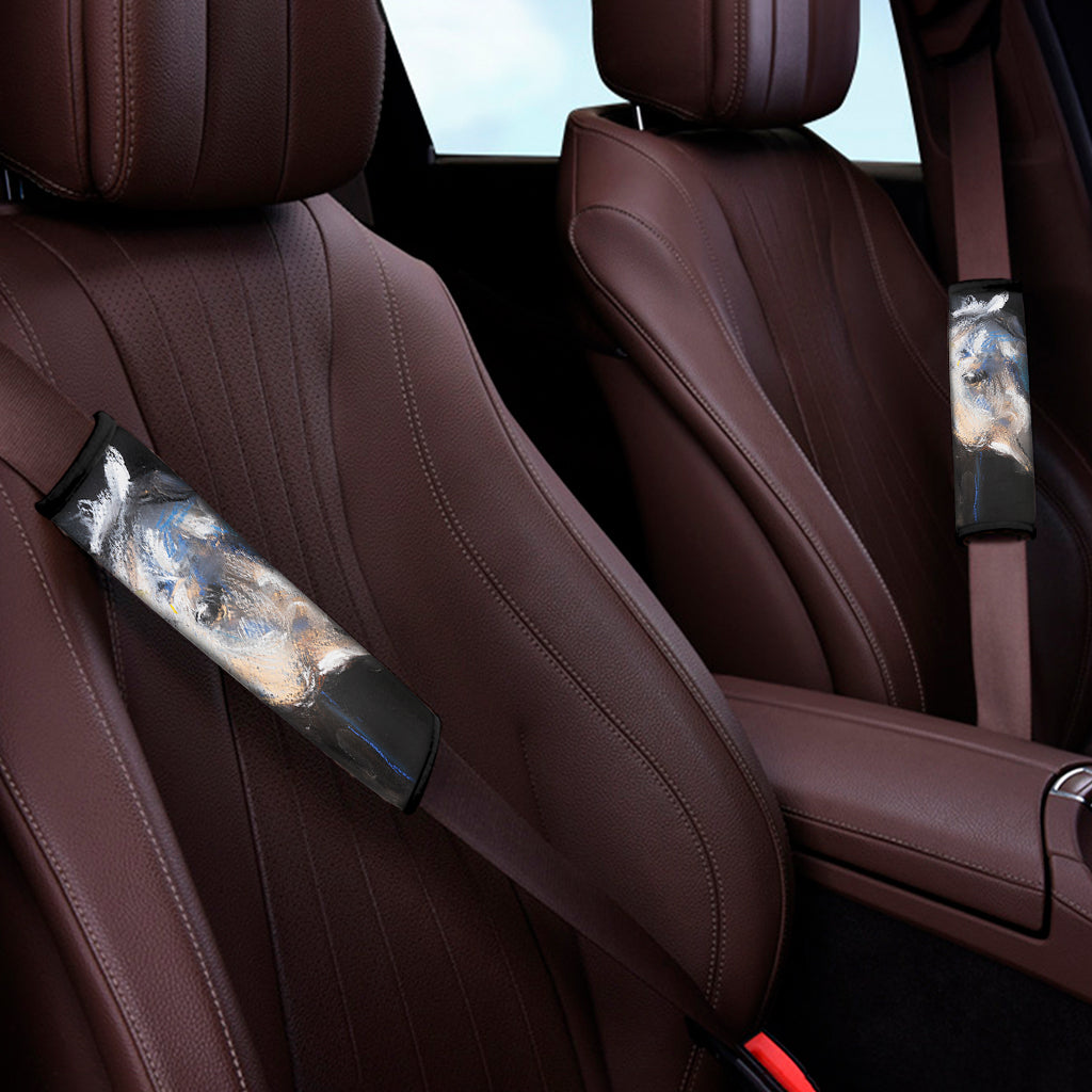 White Horse Portrait Print Car Seat Belt Covers
