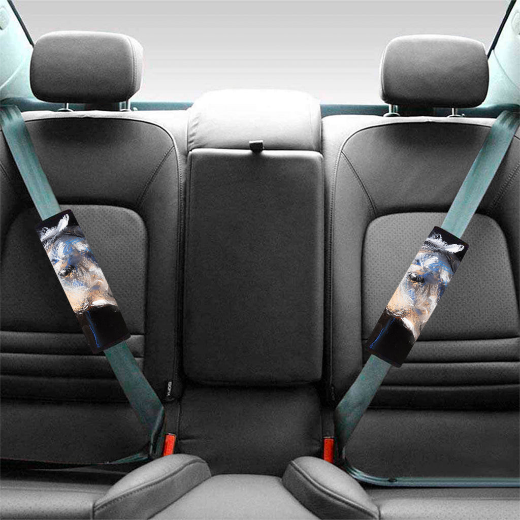 White Horse Portrait Print Car Seat Belt Covers