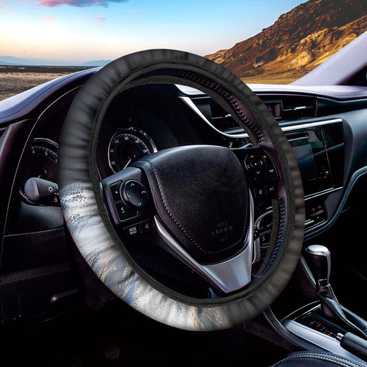 White Horse Portrait Print Car Steering Wheel Cover