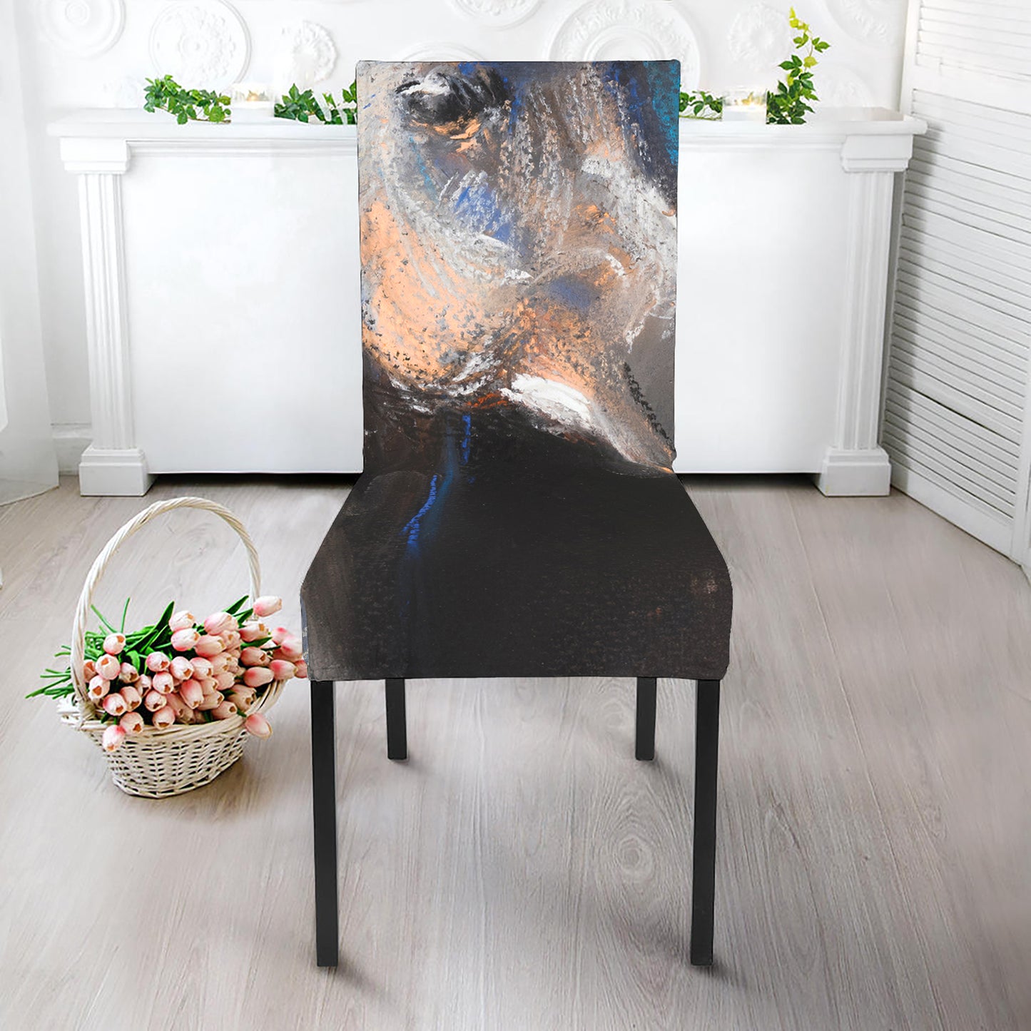 White Horse Portrait Print Dining Chair Slipcover