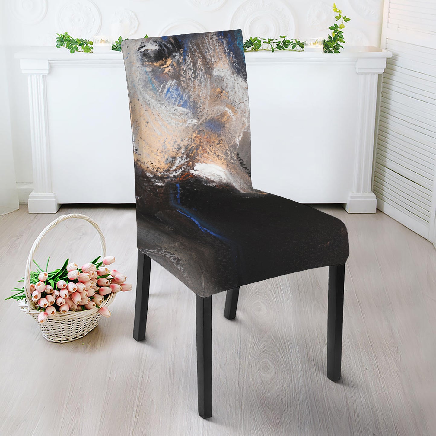 White Horse Portrait Print Dining Chair Slipcover