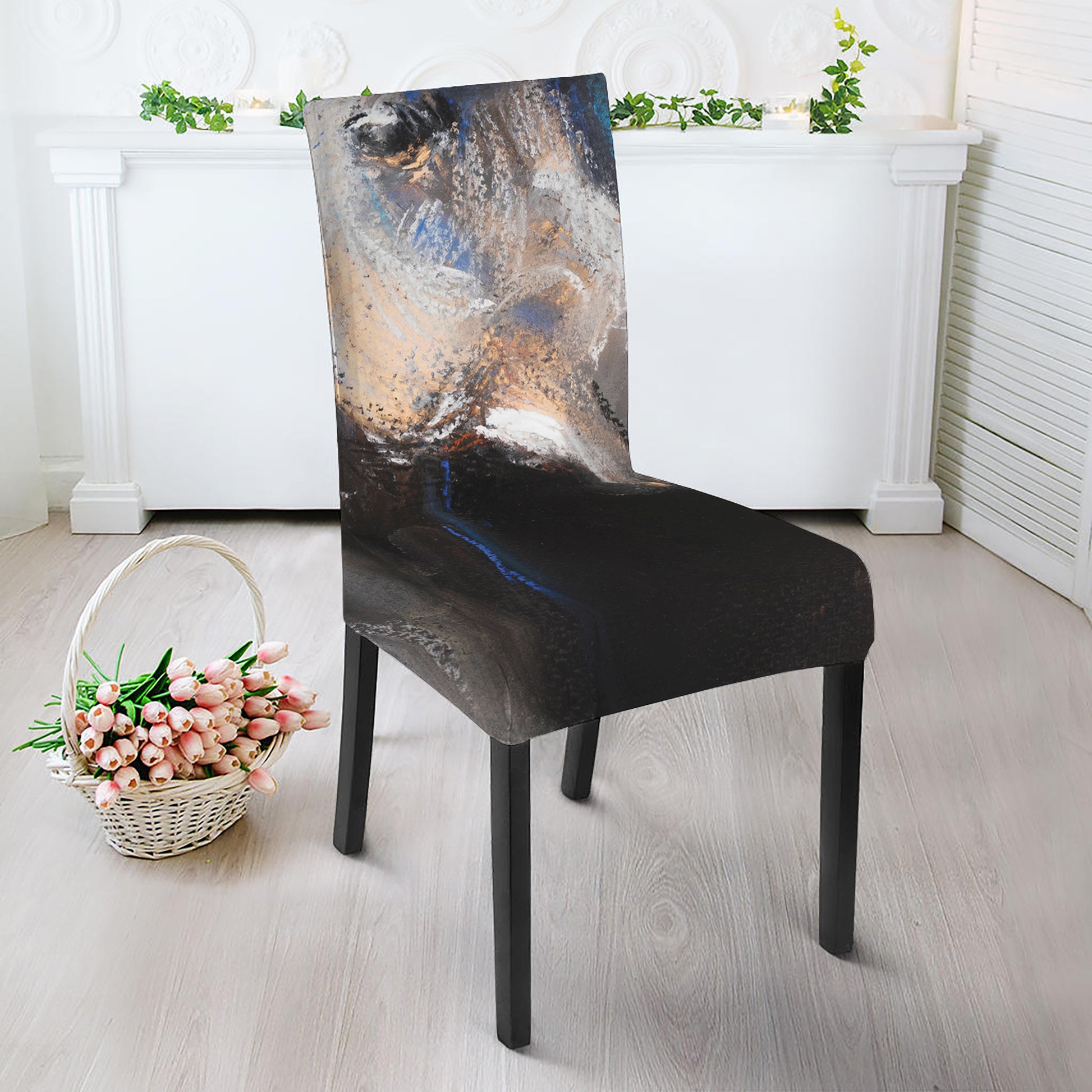 White Horse Portrait Print Dining Chair Slipcover