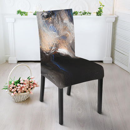 White Horse Portrait Print Dining Chair Slipcover
