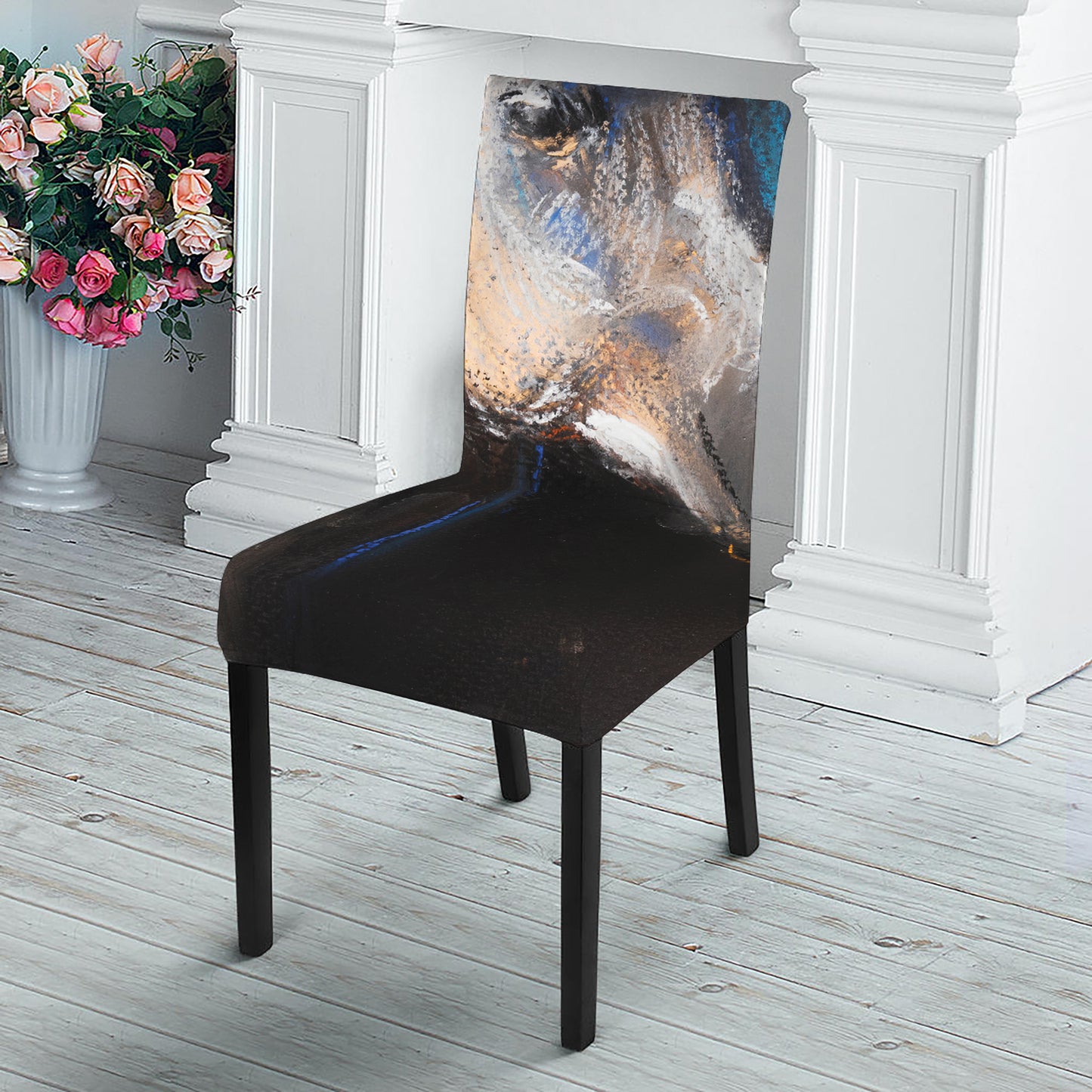 White Horse Portrait Print Dining Chair Slipcover