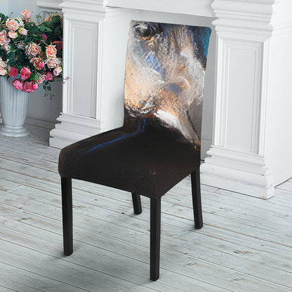 White Horse Portrait Print Dining Chair Slipcover