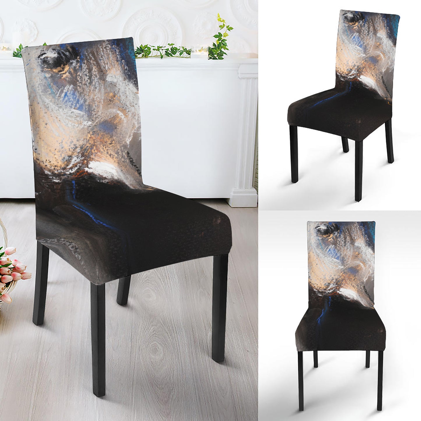White Horse Portrait Print Dining Chair Slipcover