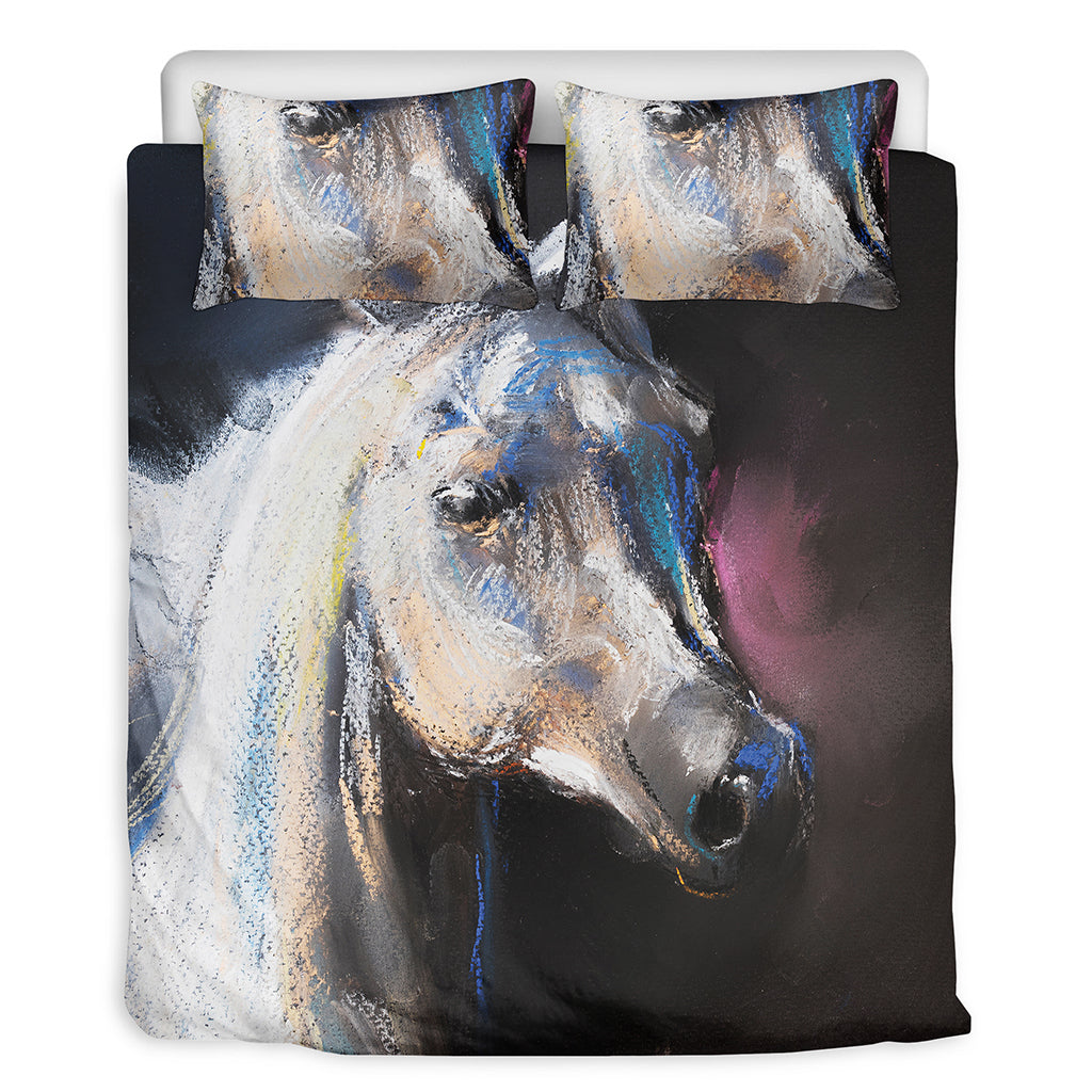 White Horse Portrait Print Duvet Cover Bedding Set