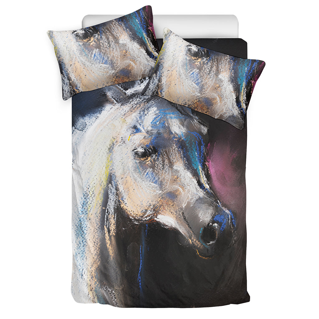 White Horse Portrait Print Duvet Cover Bedding Set