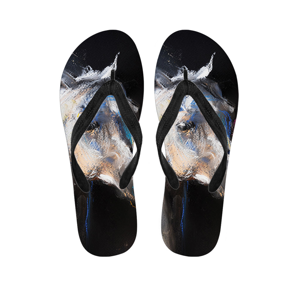 White Horse Portrait Print Flip Flops