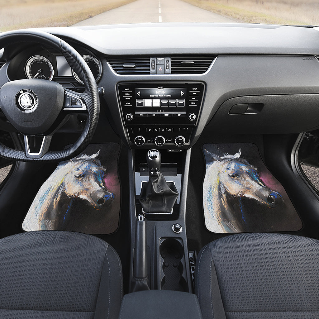 White Horse Portrait Print Front and Back Car Floor Mats