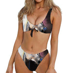 White Horse Portrait Print Front Bow Tie Bikini