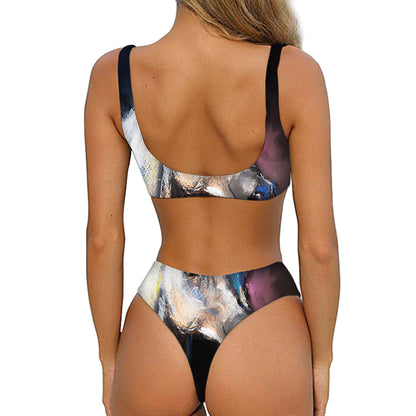 White Horse Portrait Print Front Bow Tie Bikini