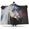 White Horse Portrait Print Hooded Blanket