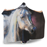 White Horse Portrait Print Hooded Blanket