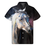 White Horse Portrait Print Men's Short Sleeve Shirt