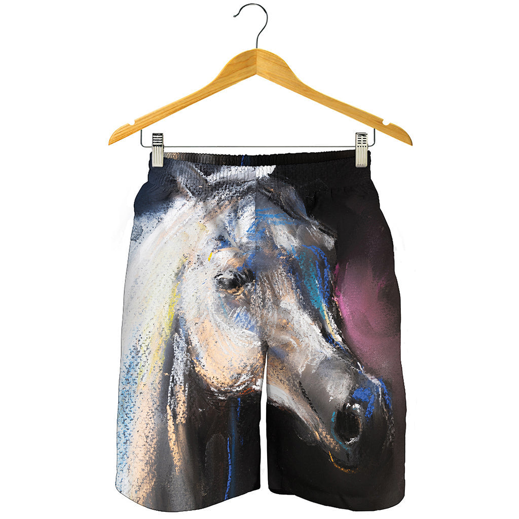 White Horse Portrait Print Men's Shorts