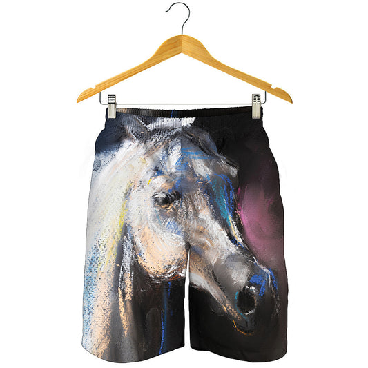 White Horse Portrait Print Men's Shorts