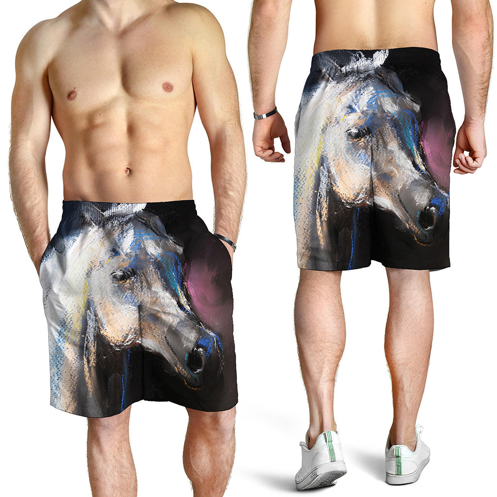 White Horse Portrait Print Men's Shorts