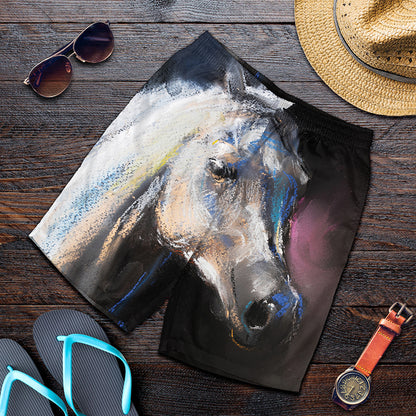 White Horse Portrait Print Men's Shorts