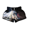 White Horse Portrait Print Muay Thai Boxing Shorts