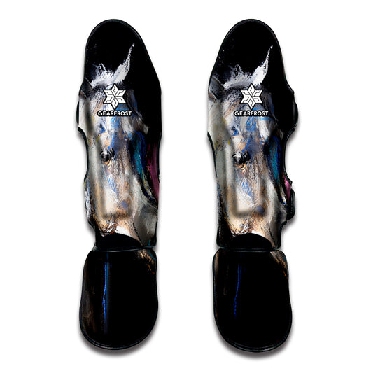 White Horse Portrait Print Muay Thai Shin Guard