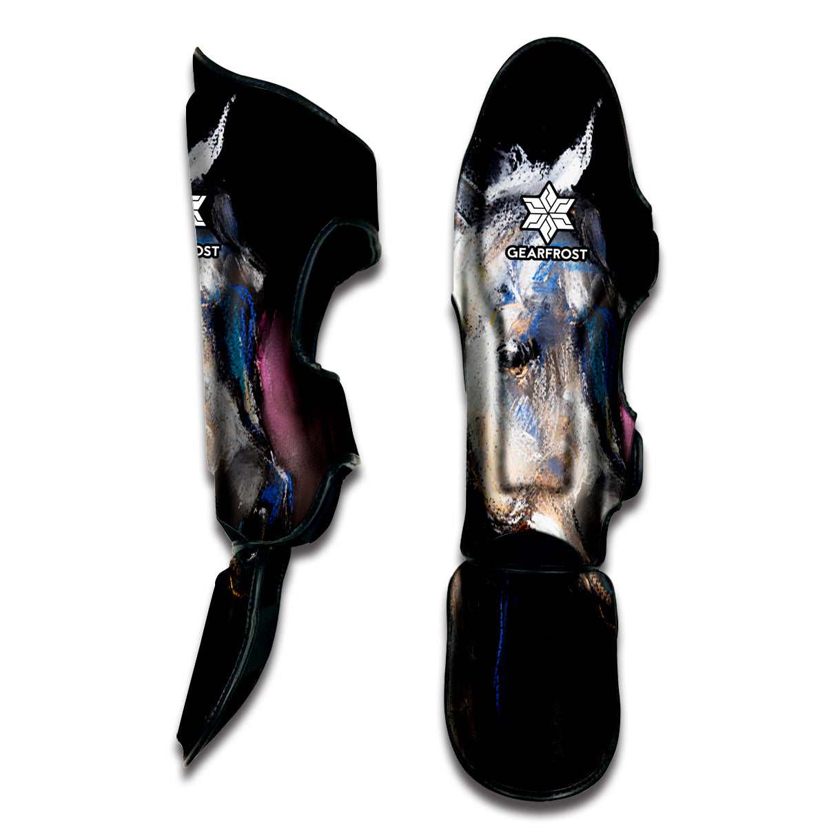 White Horse Portrait Print Muay Thai Shin Guard