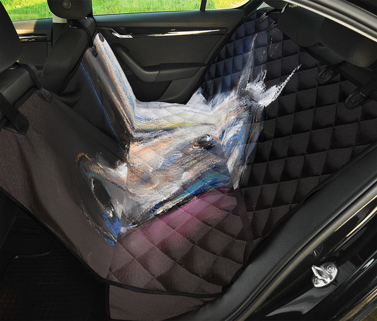 White Horse Portrait Print Pet Car Back Seat Cover