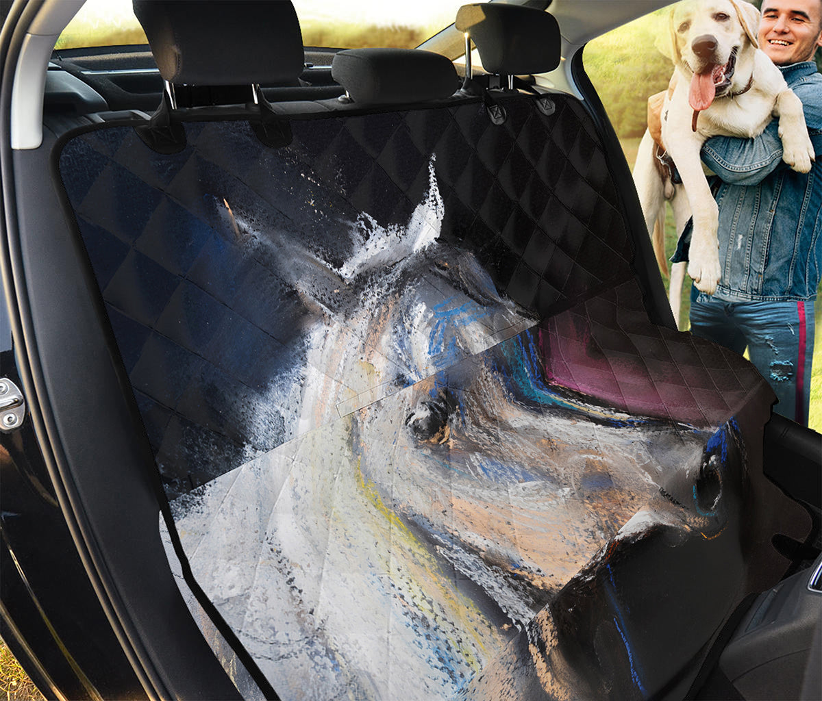 White Horse Portrait Print Pet Car Back Seat Cover