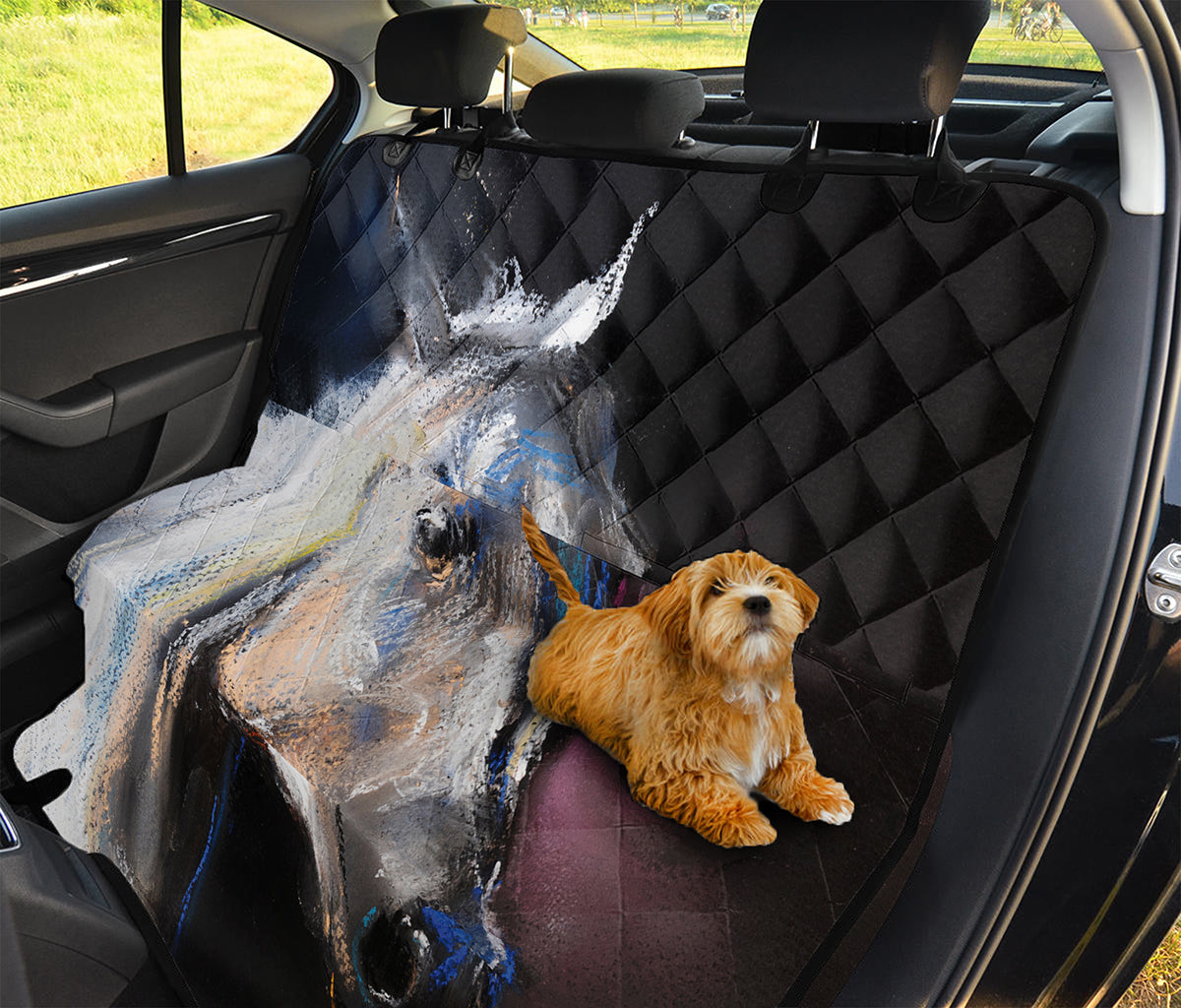 White Horse Portrait Print Pet Car Back Seat Cover