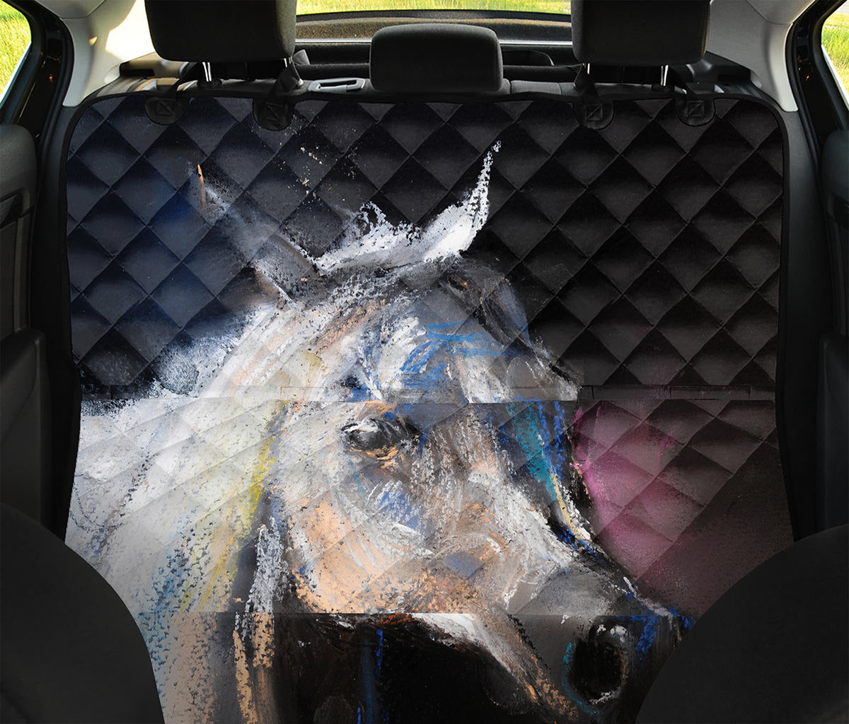 White Horse Portrait Print Pet Car Back Seat Cover