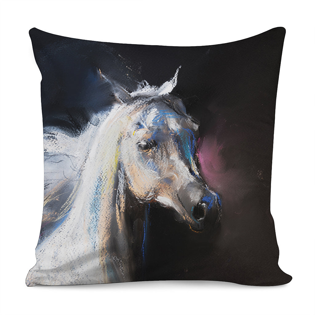 White Horse Portrait Print Pillow Cover