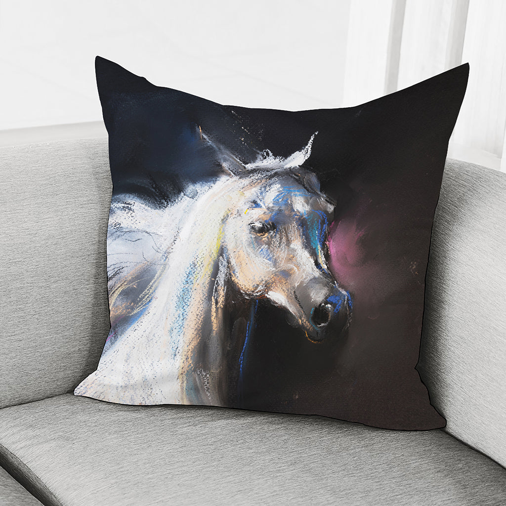 White Horse Portrait Print Pillow Cover