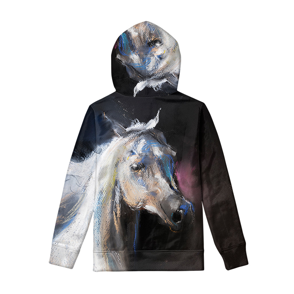 White Horse Portrait Print Pullover Hoodie