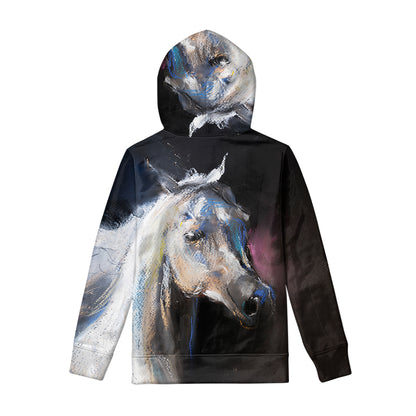 White Horse Portrait Print Pullover Hoodie
