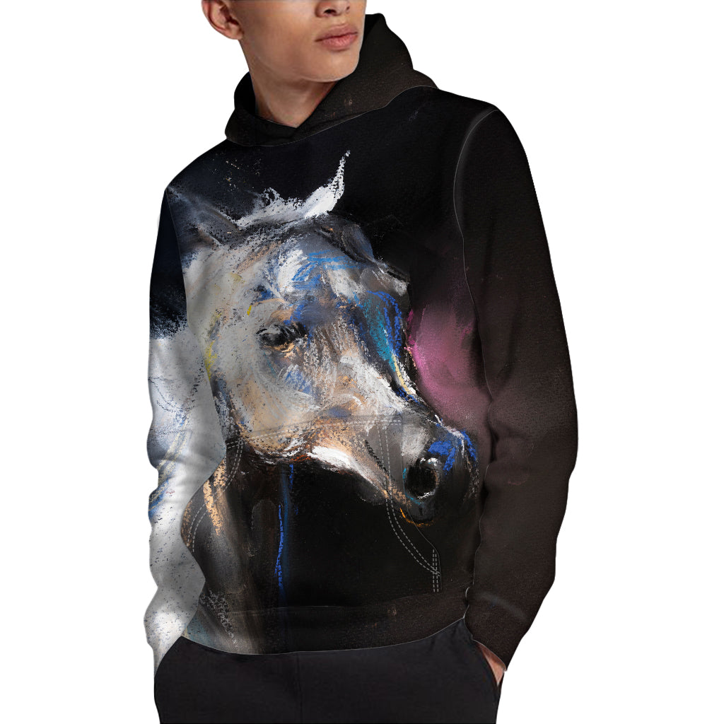White Horse Portrait Print Pullover Hoodie