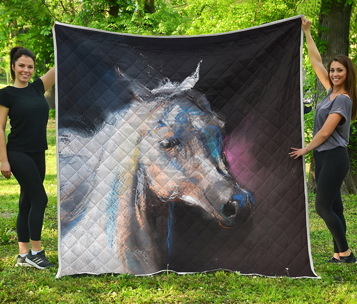 White Horse Portrait Print Quilt